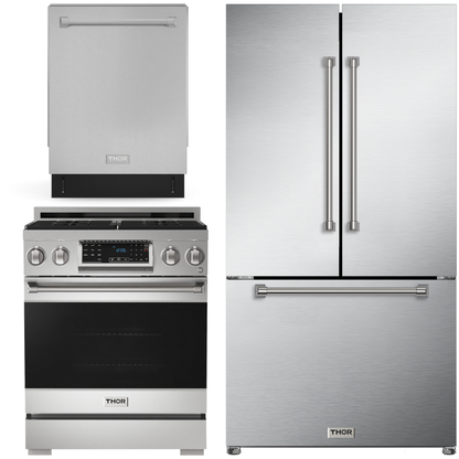 Gordon Ramsay by THOR Kitchen Package - 30" Gas Range, 36" Refrigerator with Ice Maker and Dishwasher in Stainless Steel, AP-RSG30-2