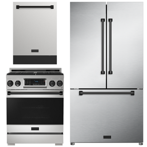 Gordon Ramsay by THOR Kitchen Package - 30" Gas Range, 36" Refrigerator with Ice Maker and Dishwasher in Stainless Steel with Black Accents, AP-RSG30-BLK-2