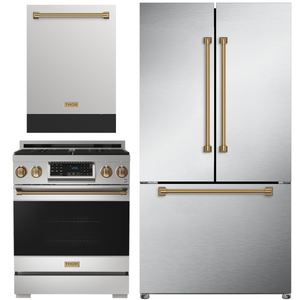Gordon Ramsay by THOR Kitchen Package - 30" Gas Range, 36" Refrigerator with Ice Maker and Dishwasher in Stainless Steel with Bronze Accents, AP-RSG30-BRZ-2
