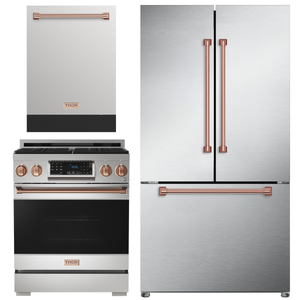 Gordon Ramsay by THOR Kitchen Package - 30" Gas Range, 36" Refrigerator with Ice Maker and Dishwasher in Stainless Steel with Rose Gold Accents, AP-RSG30-RSG-2