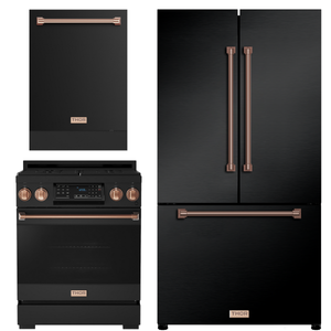 Gordon Ramsay by THOR Kitchen Package - 30" Gas Range, 36" Refrigerator with Ice Maker and Dishwasher in Black Matte with Rose Gold Accents, AP-RSG30BLP-RSG-2