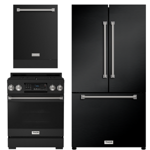 Gordon Ramsay by THOR Kitchen Package - 30" Gas Range, 36" Refrigerator with Ice Maker and Dishwasher in Black Matte with Stainless Steel Accents, AP-RSG30BLP-SS-2