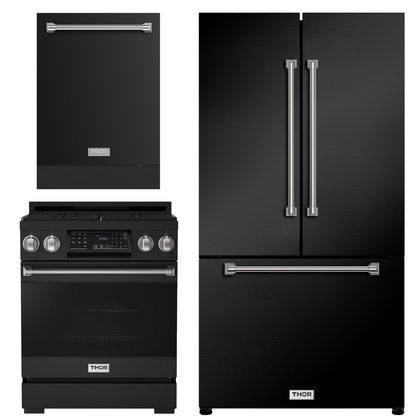 Gordon Ramsay by THOR Kitchen Package - 30" Gas Range, 36" Refrigerator with Ice Maker and Dishwasher in Black Matte with Stainless Steel Accents, AP-RSG30BLP-SS-2