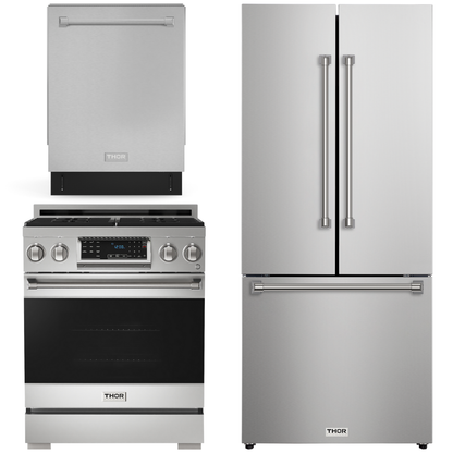 Gordon Ramsay by THOR Kitchen Package - 30" Gas Range, 30" Refrigerator with Ice Maker and Dishwasher in Stainless Steel, AP-RSG30LP-1