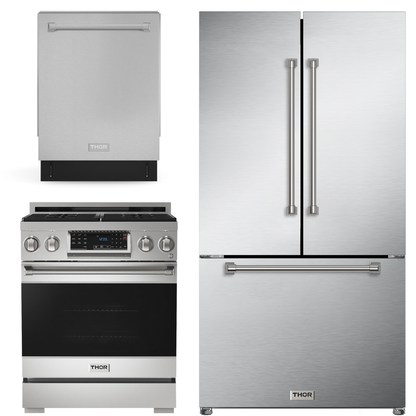 Gordon Ramsay by THOR Kitchen Package - 30" Gas Range, 36" Refrigerator with Ice Maker and Dishwasher in Stainless Steel, AP-RSG30LP-2