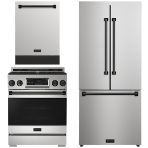 Gordon Ramsay by THOR Kitchen Package - 30" Gas Range, 30" Refrigerator with Ice Maker and Dishwasher in Stainless Steel with Black Accents, AP-RSG30LP-BLK-1