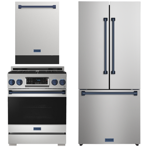 Gordon Ramsay by THOR Kitchen Package - 30" Gas Range, 30" Refrigerator with Ice Maker and Dishwasher in Stainless Steel with Navy Blue Accents, AP-RSG30LP-BLU-1
