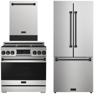 Gordon Ramsay by THOR Kitchen Package - 36" Gas Range, 30" Refrigerator with Ice Maker and Dishwasher in Stainless Steel with Black Accents, AP-RSG36-BLK-1