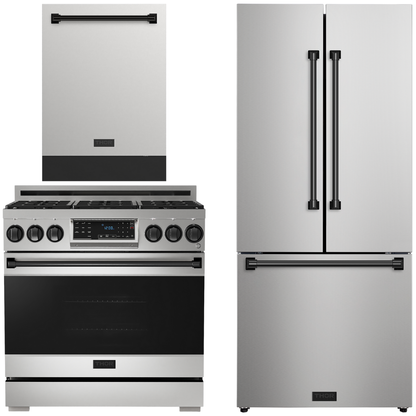 Gordon Ramsay by THOR Kitchen Package - 36" Gas Range, 30" Refrigerator with Ice Maker and Dishwasher in Stainless Steel with Black Accents, AP-RSG36-BLK-1