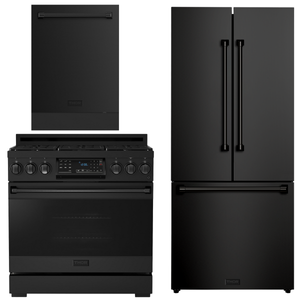 Gordon Ramsay by THOR Kitchen Package - 36" Gas Range, 30" Refrigerator with Ice Maker and Dishwasher in Black Matte with Black Accents, AP-RSG36BLP-1