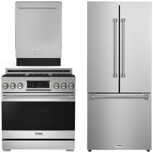 Gordon Ramsay by THOR Kitchen Package - 36" Gas Range, 30" Refrigerator with Ice Maker and Dishwasher in Stainless Steel, AP-RSG36LP-1