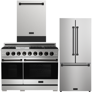 Gordon Ramsay by THOR Kitchen Package - 48" Gas Range, 30" Refrigerator with Ice Maker and Dishwasher in Stainless Steel with Black Accents, AP-RSG48E-BLK-1