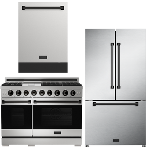 Gordon Ramsay by THOR Kitchen Package - 48" Gas Range, 36" Refrigerator with Ice Maker and Dishwasher in Stainless Steel with Black Accents, AP-RSG48E-BLK-2