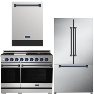 Gordon Ramsay by THOR Kitchen Package - 48" Gas Range, 36" Refrigerator with Ice Maker and Dishwasher in Stainless Steel with Navy Blue Accents, AP-RSG48E-BLU-2