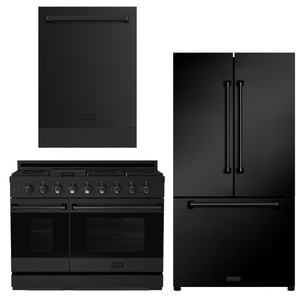 Gordon Ramsay by THOR Kitchen Package - 48" Gas Range, 36" Refrigerator with Ice Maker and Dishwasher in Black Matte with Black Accents, AP-RSG48EBLP-2