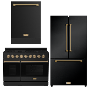 Gordon Ramsay by THOR Kitchen Package - 48" Gas Range, 36" Refrigerator with Ice Maker and Dishwasher in Black Matte with Bronze Accents, AP-RSG48EBLP-BRZ-2