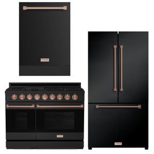 Gordon Ramsay by THOR Kitchen Package - 48" Gas Range, 36" Refrigerator with Ice Maker and Dishwasher in Black Matte with Rose Gold Accents, AP-RSG48EBLP-RSG-2