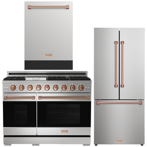 Gordon Ramsay by THOR Kitchen Package - 48" Gas Range, 30" Refrigerator with Ice Maker and Dishwasher in Stainless Steel with Rose Gold Accents, AP-RSG48ELP-RSG-1
