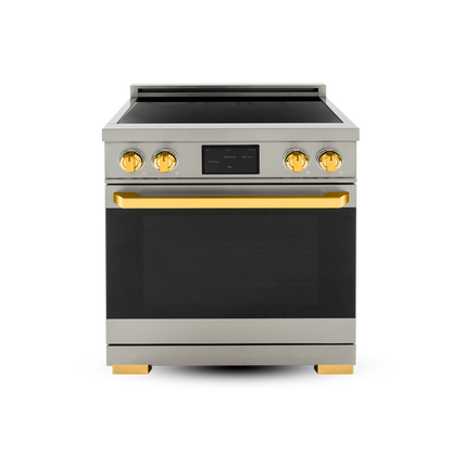 Induction Hardware Luxury Series Vega Edition 30-Inch 5.1 Cu. Ft. Induction Range, Self-Cleaning, Stainless Steel with Gold Accents, S-IR30-SS-VEGA