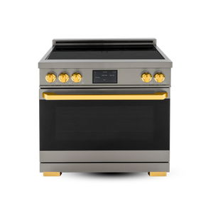 Induction Hardware Luxury Series Vega Edition 36-Inch 5.4 Cu. Ft. Induction Range, Self-Cleaning, Stainless Steel with Gold Accents, S-IR36-SS-VEGA