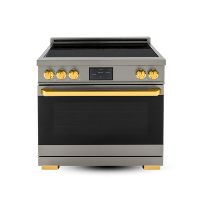 Induction Hardware Luxury Series Vega Edition 36-Inch 5.4 Cu. Ft. Induction Range, Self-Cleaning, Stainless Steel with Gold Accents, S-IR36-SS-VEGA