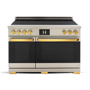 Induction Hardware Luxury Series Vega Edition 48-Inch 7.7 Cu. Ft. Double Oven Induction Range, Self-Cleaning, Stainless Steel with Gold Accents, S-IR48-SS-VEGA
