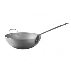 Mauviel 1830 M'STEEL Black Carbon Steel Wok With Iron Handle, 11.8-In