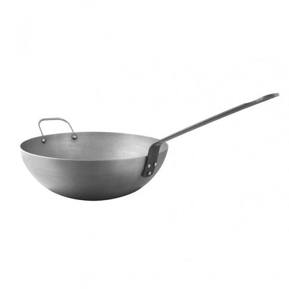 Mauviel 1830 M'STEEL Black Carbon Steel Wok With Iron Handle, 11.8-In