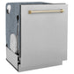 ZLINE Monument Autograph Edition 24-Inch Top Control Built-In Dishwasher, Satin Stainless Steel Panel, Polished Gold Handle, 44 dBA, DWMTZ-SN-24-G