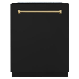 ZLINE Monument Autograph Edition 24-Inch Top Control Built-In Dishwasher, Black Matte Panel, Champagne Bronze Handle, 44 dBA, DWMTZ-BLM-24-CB