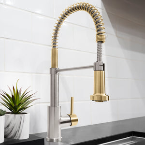 ZLINE Autograph Apollo Pull Down Spring Single Handle Kitchen Faucet in Brushed Nickel and Champagne Bronze, APL-KF-ZBNCB