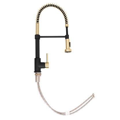 ZLINE Autograph Apollo Pull Down Spring Single Handle Kitchen Faucet in Matte Black and Champagne Bronze, APL-KF-ZMBCB