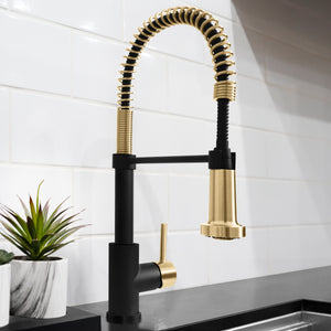 ZLINE Autograph Apollo Pull Down Spring Single Handle Kitchen Faucet in Matte Black and Champagne Bronze, APL-KF-ZMBCB