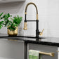 ZLINE Autograph Apollo Pull Down Spring Single Handle Kitchen Faucet in Matte Black and Champagne Bronze, APL-KF-ZMBCB