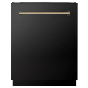 ZLINE Tallac Autograph Edition 24-Inch Top Control Built-In Dishwasher, Black Stainless Steel Panel, Traditional Champagne Bronze Handle, 51 dBA (DWVZ-BS-24-CB)