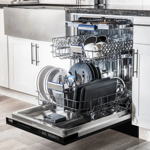 ZLINE Tallac Autograph Edition 24-Inch Top Control Built-In Dishwasher, Black Stainless Steel Panel, Traditional Champagne Bronze Handle, 51 dBA, DWVZ-BS-24-CB