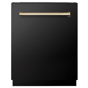 ZLINE Tallac Autograph Edition 24-Inch Top Control Built-In Dishwasher, Black Stainless Steel Panel, Traditional Polished Gold Handle, 51 dBA (DWVZ-BS-24-G)