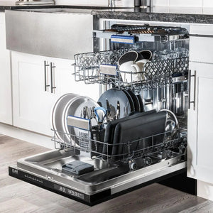 ZLINE Tallac Autograph Edition 24-Inch Top Control Built-In Dishwasher, Black Stainless Steel Panel, Traditional Polished Gold Handle, 51 dBA, DWVZ-BS-24-G