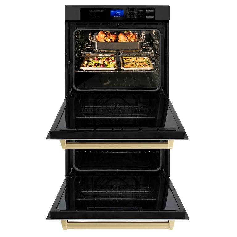 ZLINE 30 In. Autograph Edition Double Wall Oven with Self Clean and True Convection in Black Stainless Steel and Champagne Bronze, AWDZ-30-BS-CB