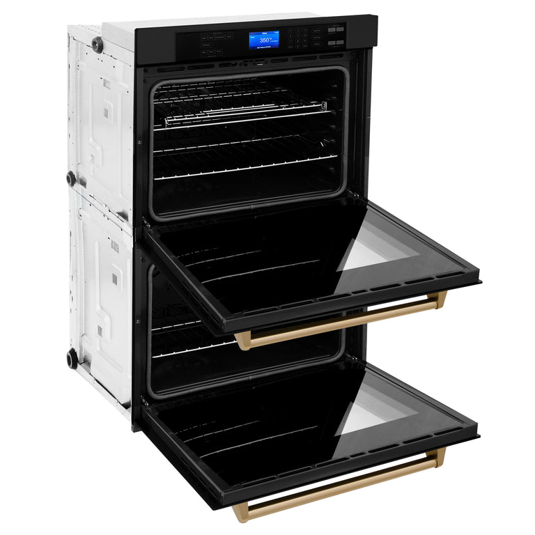 ZLINE 30 In. Autograph Edition Double Wall Oven with Self Clean and True Convection in Black Stainless Steel and Champagne Bronze, AWDZ-30-BS-CB