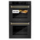 ZLINE Autograph 30" Professional True Convection Double Wall Oven with Air Fry and Self Clean in Black Stainless Steel with Champagne Bronze Helix Handles, WADBZ-30-KCB