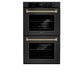 ZLINE Autograph 30" Professional True Convection Double Wall Oven with Air Fry and Self Clean in Black Stainless Steel with Champagne Bronze Helix Handles, WADBZ-30-KCB