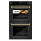 ZLINE Autograph 30" Professional True Convection Double Wall Oven with Air Fry and Self Clean in Black Stainless Steel with Polished Gold Helix Handles, WADBZ-30-KG