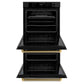ZLINE Autograph 30" Professional True Convection Double Wall Oven with Air Fry and Self Clean in Black Stainless Steel with Polished Gold Helix Handles, WADBZ-30-KG