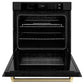 ZLINE Autograph 30" Professional True Convection Single Wall Oven with Air Fry and Self Clean in Black Stainless Steel with Champagne Bronze Helix Handle, WASBZ-30-KCB