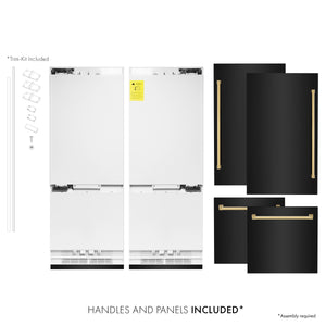 ZLINE 60" Autograph 32.2 cu. ft. Built-in Refrigerator with Internal Water and Ice Dispenser in Black Stainless Steel with Gold Accents, RBIVZ-BS-60-G