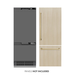 ZLINE Autograph 30" 16.1 cu. ft. Panel Ready Built-In Bottom Freezer Refrigerator with Water Dispenser and Ice Maker with Graphite Gray Interior and Champagne Bronze Accents, GRBIVZ-30-CB