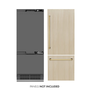 ZLINE Autograph 30" 16.1 cu. ft. Panel Ready Built-In Bottom Freezer Refrigerator with Water Dispenser and Ice Maker with Graphite Gray Interior and Polished Gold Accents, GRBIVZ-30-G