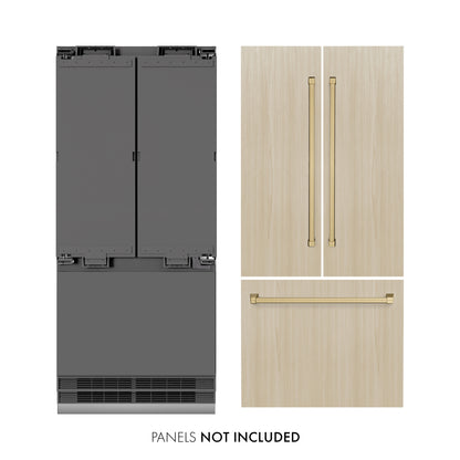 ZLINE Autograph 36" 19.6 cu. ft. Panel Ready French Door Built-In Bottom Freezer Refrigerator with Water Dispenser and Ice Maker with Graphite Gray Interior and Champagne Bronze Accents, GRBIVZ-36-CB