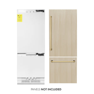 ZLINE Autograph 30" 16.1 cu. ft. Panel Ready Built-in 2-Door Bottom Freezer Refrigerator with Internal Water and Ice Dispenser with Gold Handles, RBIVZ-30-G